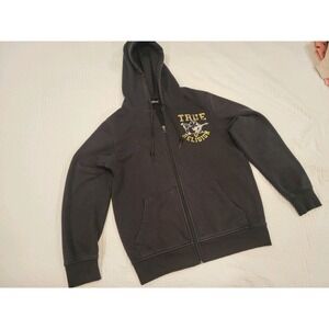 True Religion Hoodie Mens M or Lg  Fashion for the Senses Buddha Zip Gold  Black